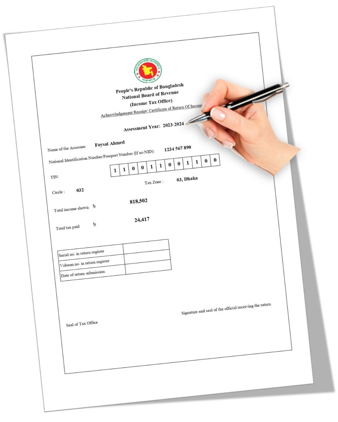Auto Income Tax Return Form